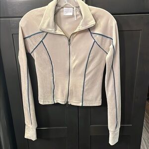 Out From Under Cream and Blue Bomber Jacket with Modern Design SP 5% Elastane